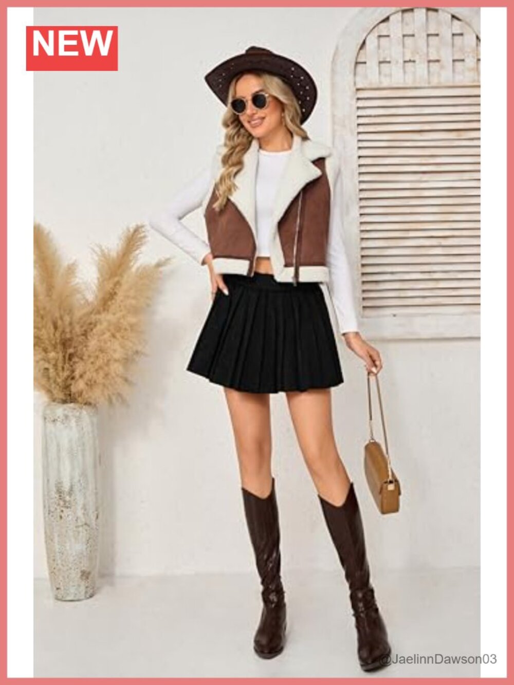 Womens Faux Suede Sherpa Vest Moto Zip-Up Sleeveless Coat - Picture 4 of 4